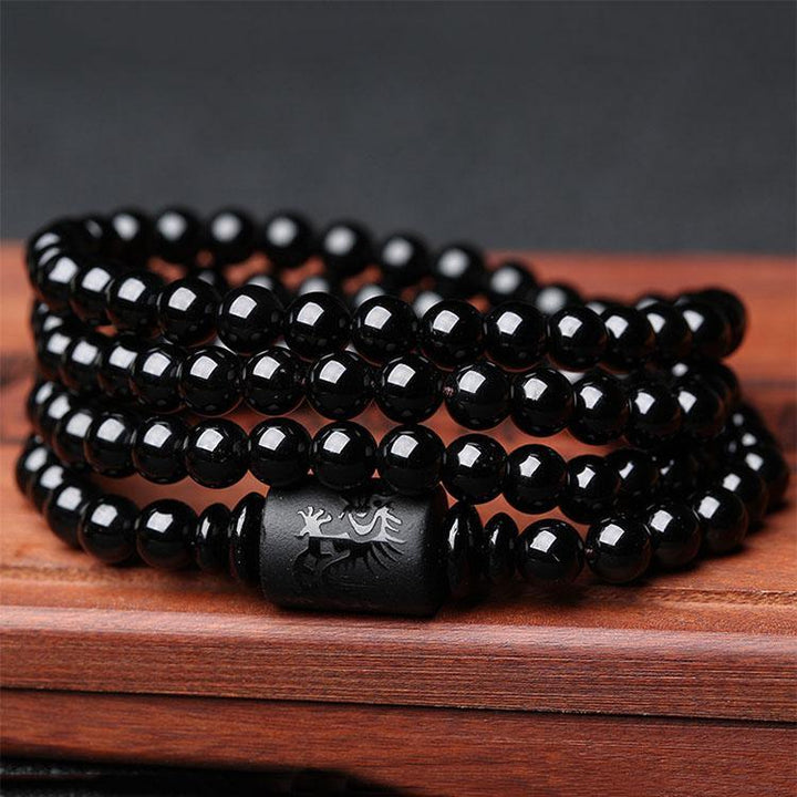 Dragon and Phoenix Obsidian Bracelet Wrap - Inspire Honesty and Eternal Love