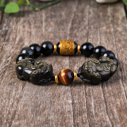 Natural Gold Obsidian Double Pixiu Bracelet