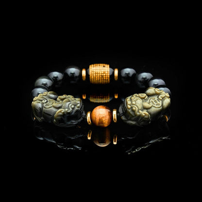 Natural Gold Obsidian Double Pixiu Bracelet