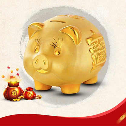 Gold Chinese Piggy Bank - Ceramic