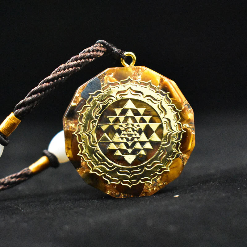 Sacred Sri Yantra Orgonite Necklace - Tiger’s Eye