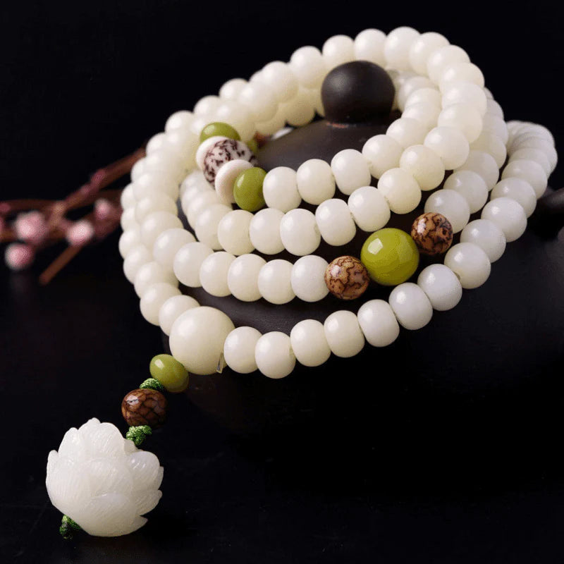 White Jade Bodhi Seed Mala - 108 Beads Bracelet/Necklace