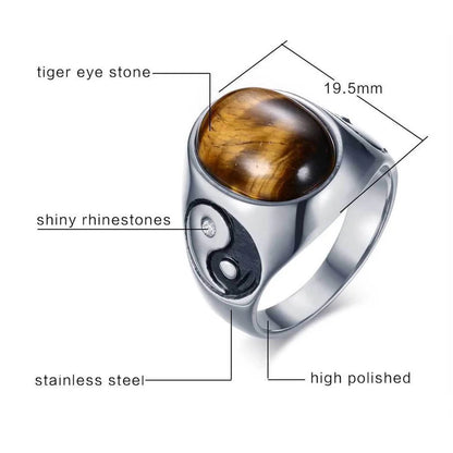 Yin Yang Tiger’s Eye Protection Ring