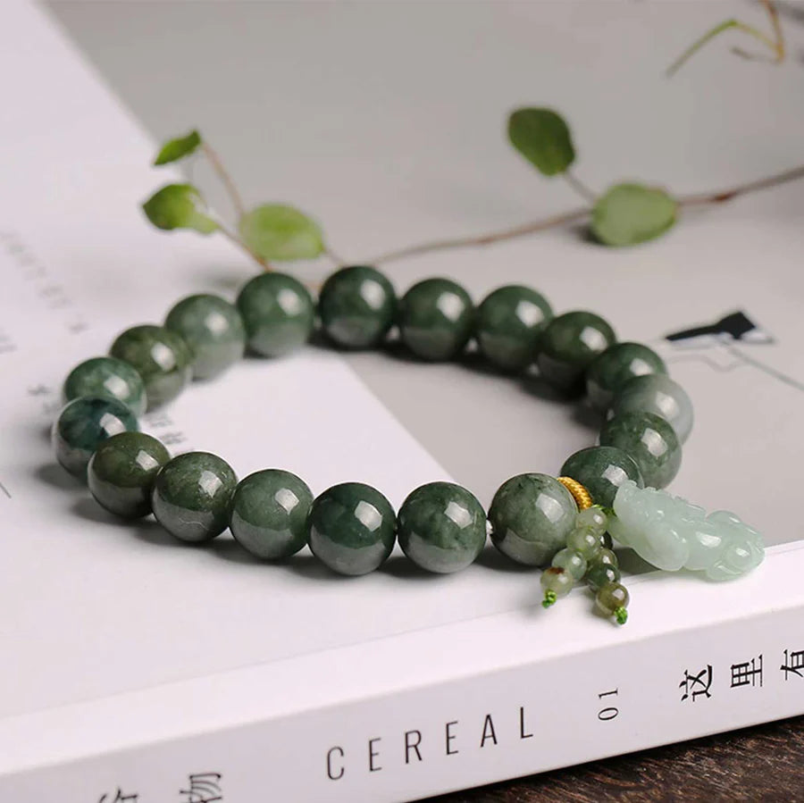 Green Jade Bracelet with Pixiu -Invite Wealth & Good Luck Energy Unisex