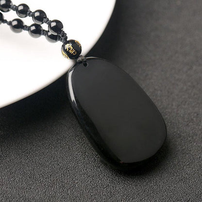 Black Obsidian Buddha Necklace Pendant - Protection & Courage