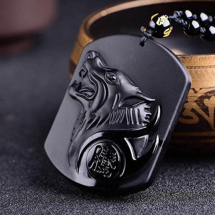 Black Obsidian Wolf Protection Necklace Wolf Pendant