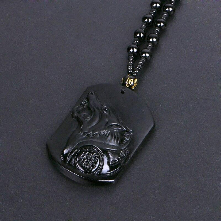 Black Obsidian Wolf Protection Necklace Wolf Pendant