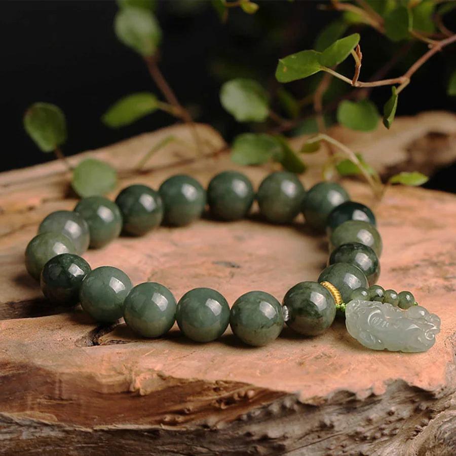 Green Jade Bracelet with Pixiu -Invite Wealth & Good Luck Energy Unisex