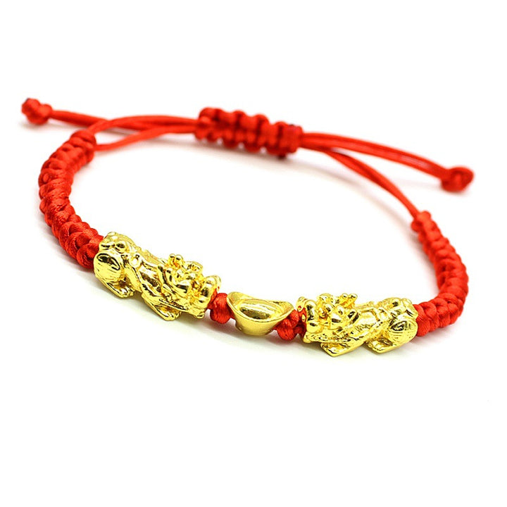 Double Pixiu Ingot & Lucky Red Rope Bracelet