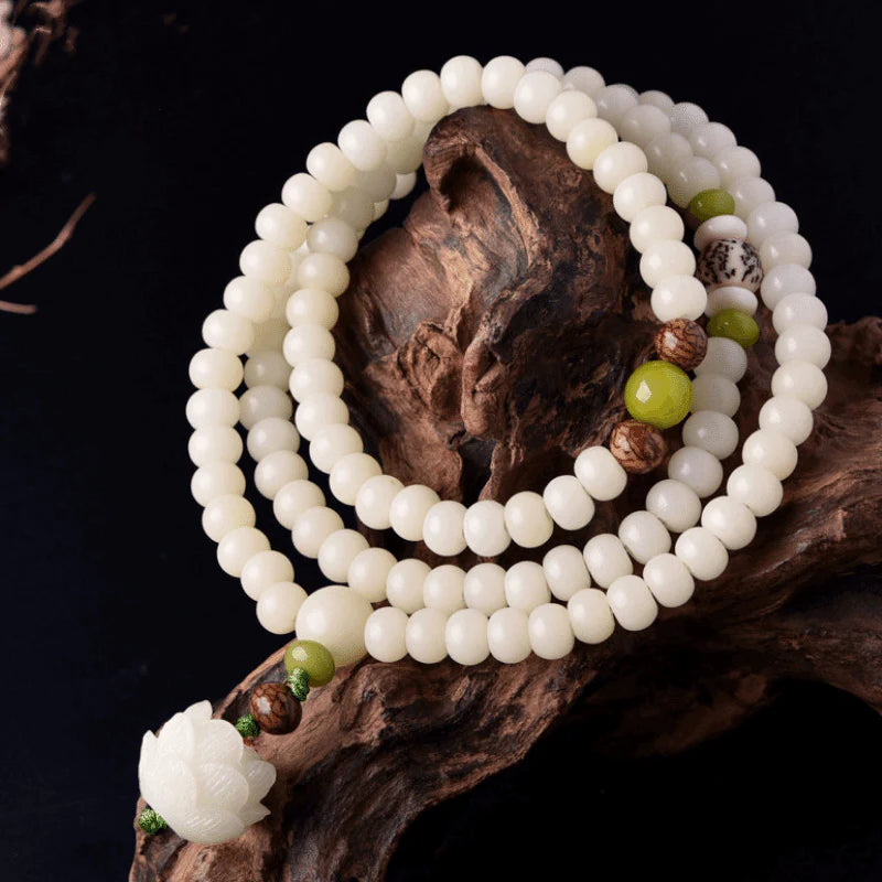 White Jade Bodhi Seed Mala - 108 Beads Bracelet/Necklace