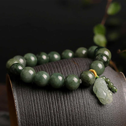 Green Jade Bracelet with Pixiu -Invite Wealth & Good Luck Energy Unisex