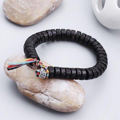 Coconut Shell Beads Bracelet with engraved Mantra - Attract Wisdom & Boost Spiritual Energy