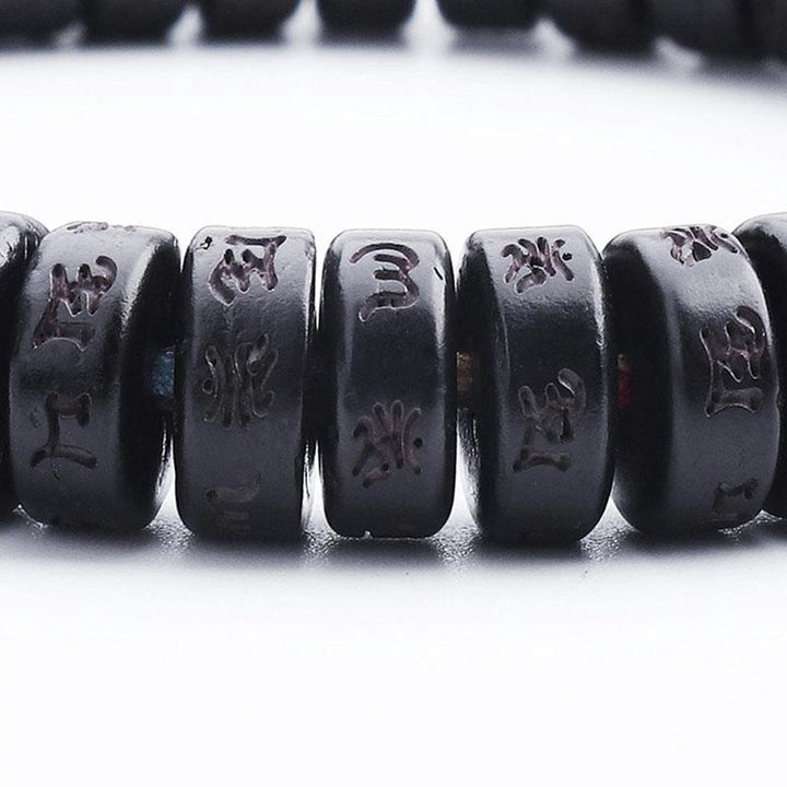 Coconut Shell Beads Bracelet with engraved Mantra - Attract Wisdom & Boost Spiritual Energy