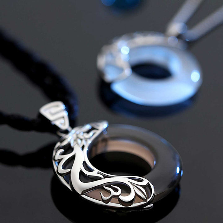 Dragon & Phoenix Couple Necklace - Obsidian & Opal Pendants for Protection