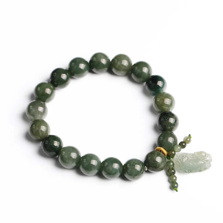 Green Jade Bracelet with Pixiu -Invite Wealth & Good Luck Energy Unisex