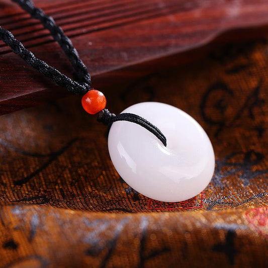 White Jade Disk Necklace - For Purity & Good Things