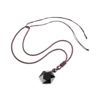 Black Obsidian Talisman - Hexagram Energy Protection Necklace