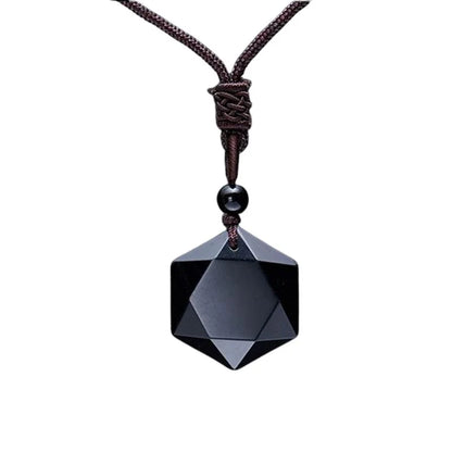 Black Obsidian Talisman - Hexagram Energy Protection Necklace