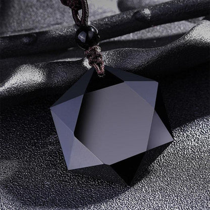 Black Obsidian Talisman - Hexagram Energy Protection Necklace