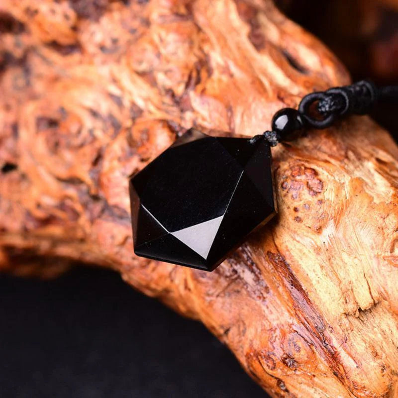 Black Obsidian Talisman - Hexagram Energy Protection Necklace