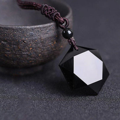 Black Obsidian Talisman - Hexagram Energy Protection Necklace