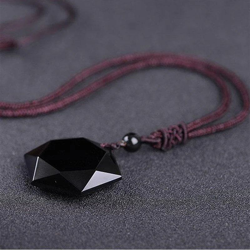 Black Obsidian Talisman - Hexagram Energy Protection Necklace