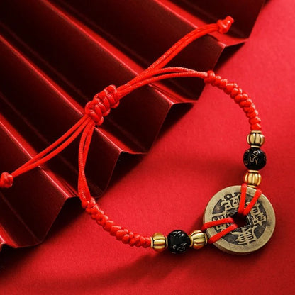 Chinese Lucky Coins Bracelet - Five Emperor Coins Feng Shui Lucky Bracelet