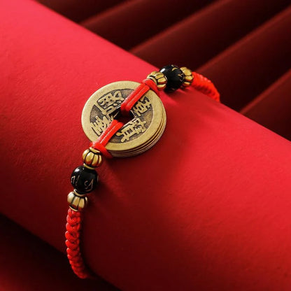 Chinese Lucky Coins Bracelet - Five Emperor Coins Feng Shui Lucky Bracelet