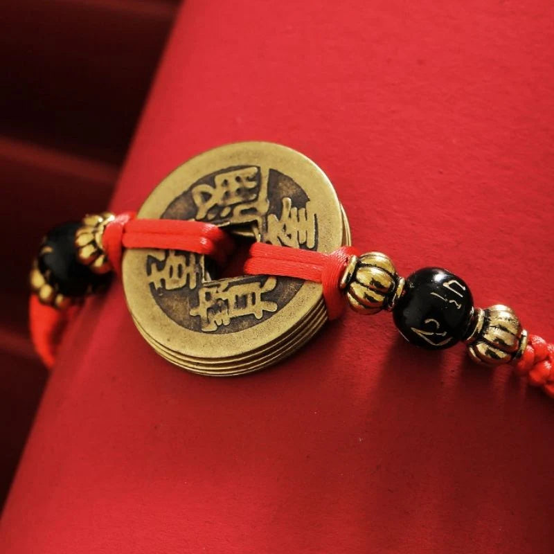 Chinese Lucky Coins Bracelet - Five Emperor Coins Feng Shui Lucky Bracelet