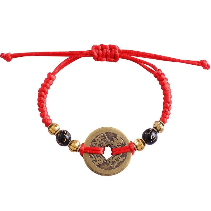 Chinese Lucky Coins Bracelet - Five Emperor Coins Feng Shui Lucky Bracelet