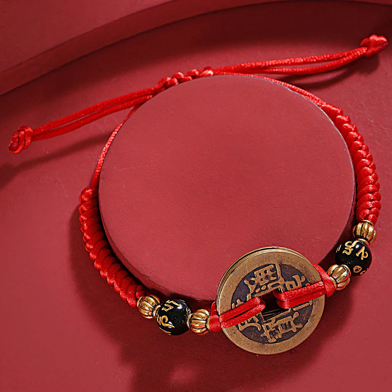 Chinese Lucky Coins Bracelet - Five Emperor Coins Feng Shui Lucky Bracelet