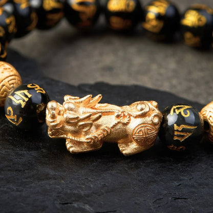 Feng Shui Bracelet - Sanskrit Pixiu Obsidian Bracelet for Wealth