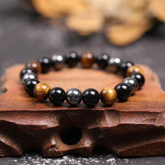 Triple Protection Bracelet - Tiger’s Eye, Obsidian, HematiteHealing Energy Jewelry