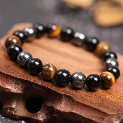 Triple Protection Bracelet - Tiger’s Eye, Obsidian, HematiteHealing Energy Jewelry