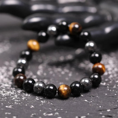 Triple Protection Bracelet - Tiger’s Eye, Obsidian, HematiteHealing Energy Jewelry