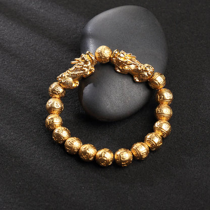 Gold-Colored Copper Pixiu Bracelet - Double Pixiu, Double Your Wealth