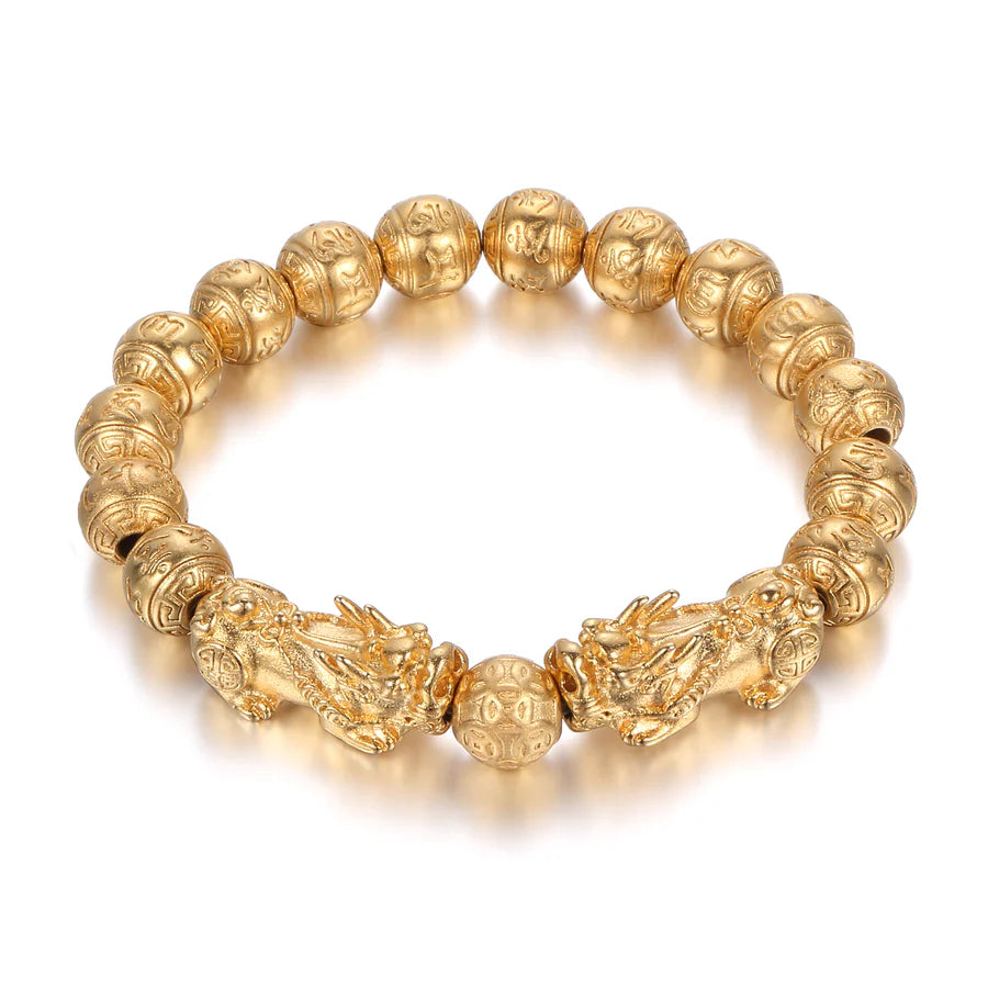 Gold-Colored Copper Pixiu Bracelet - Double Pixiu, Double Your Wealth