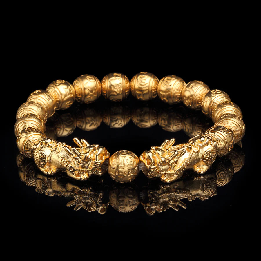 Gold-Colored Copper Pixiu Bracelet - Double Pixiu, Double Your Wealth