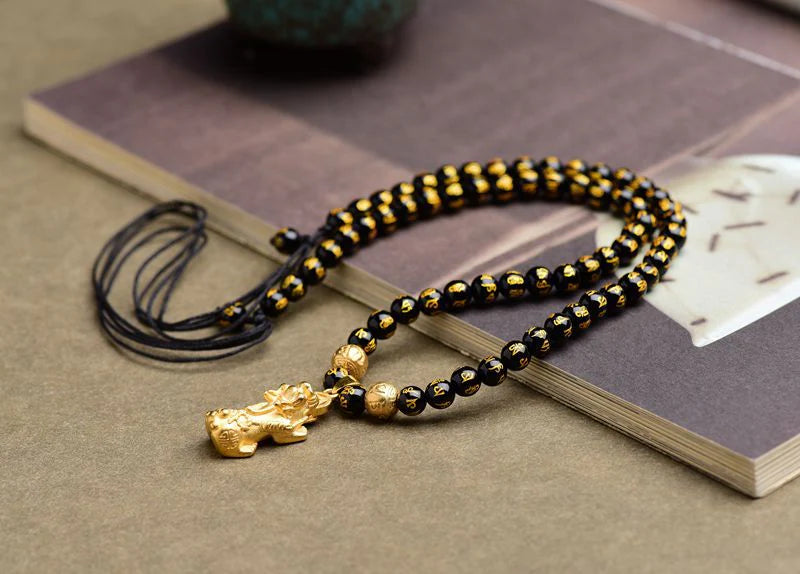 Feng Shui Necklace for Wealth - Black Obsidian Pixiu Necklace