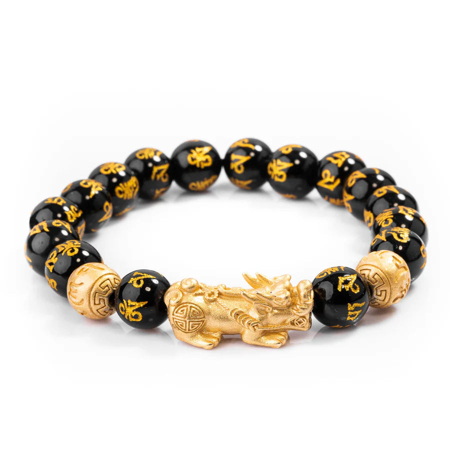 Feng Shui Bracelet - Sanskrit Pixiu Obsidian Bracelet for Wealth