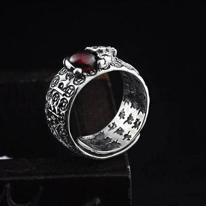 Natural Garnet Pixiu Ring - Feng Shui Wealth Ring