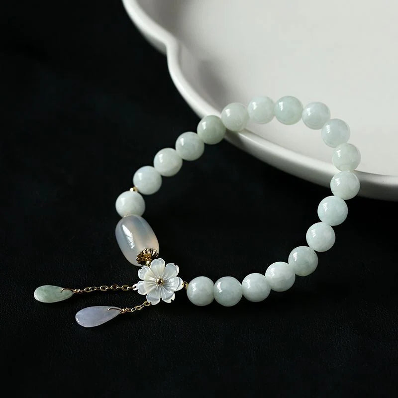 Natural Light Green Jade Bead Bracelet - Luck & Harmony