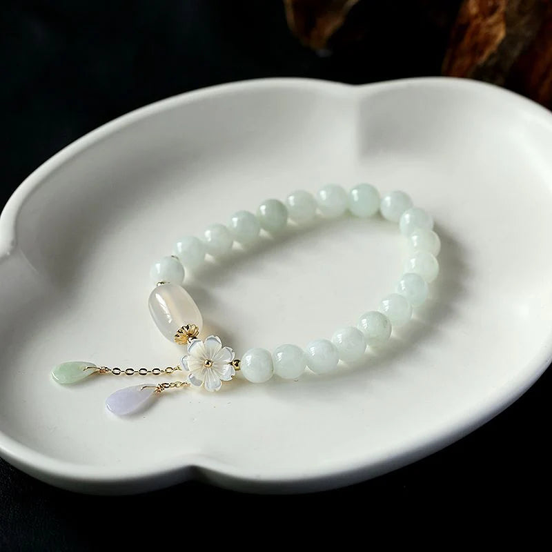 Natural Light Green Jade Bead Bracelet - Luck & Harmony