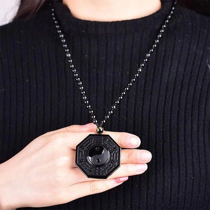 Obsidian Yin and Yang Necklace - Bagua Pendant