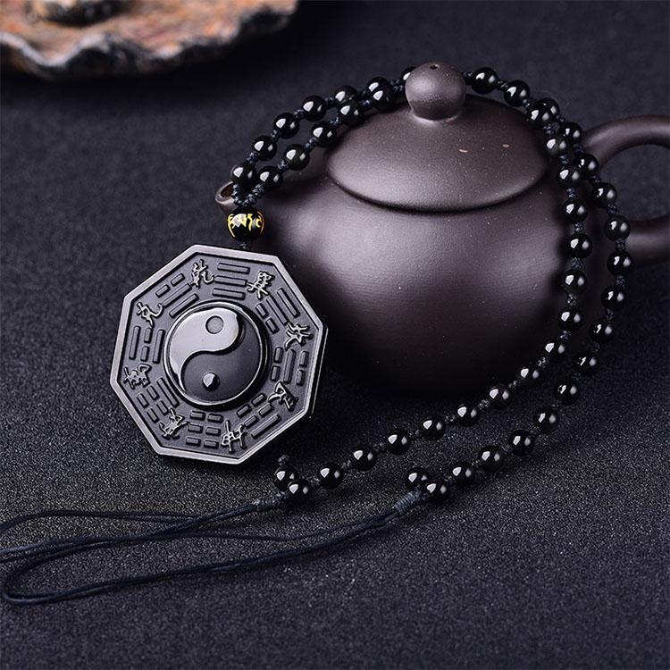 Obsidian Yin and Yang Necklace - Bagua Pendant