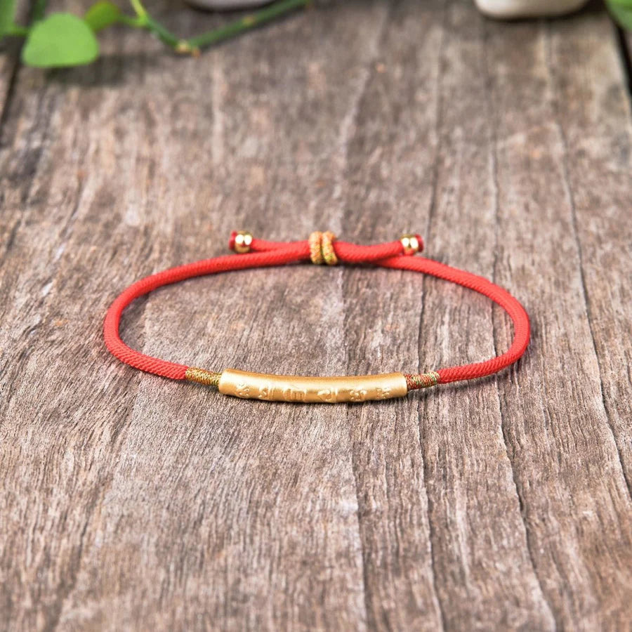 Tibetan Red String Bracelet-Six-Character Engraved Mantra Prayer Buddhist Mascot