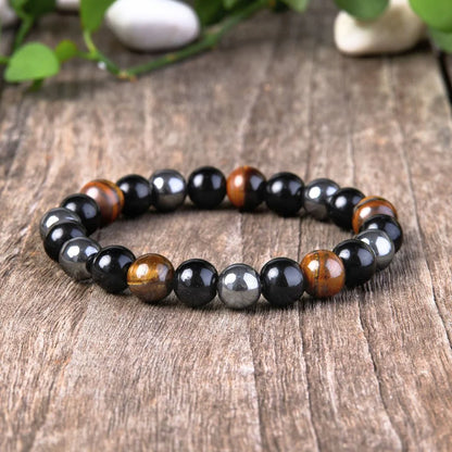 Triple Protection Bracelet - Tiger’s Eye, Obsidian, HematiteHealing Energy Jewelry