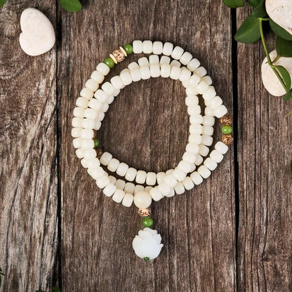 White Jade Bodhi Seed Mala - 108 Beads Bracelet/Necklace