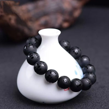 Black Obsidian Stone Bracelet-Attract Good Luck Engraved Bracelet